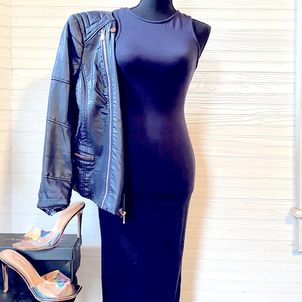 Armani Exchange | Navy Blue Sleeveless Stretch Cotton Midi Dress